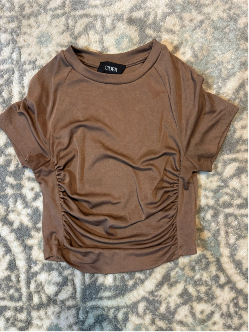 Women's Cider Brown Ruched Short Sleeve Tee Size S